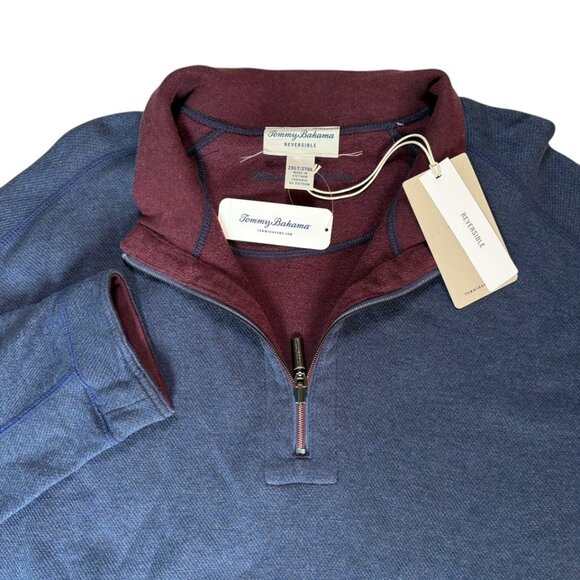 Tommy Bahama Flipshore Zip Reversible Pullover Sweater Size 2XLT Blue Burgundy - Picture 1 of 10